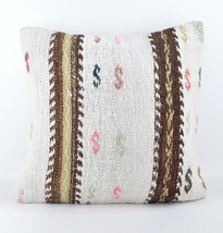 20x20inch Vintage Wool Turkish Handwoven Kilim Rug Decorative Pillow Cover - £43.86 GBP