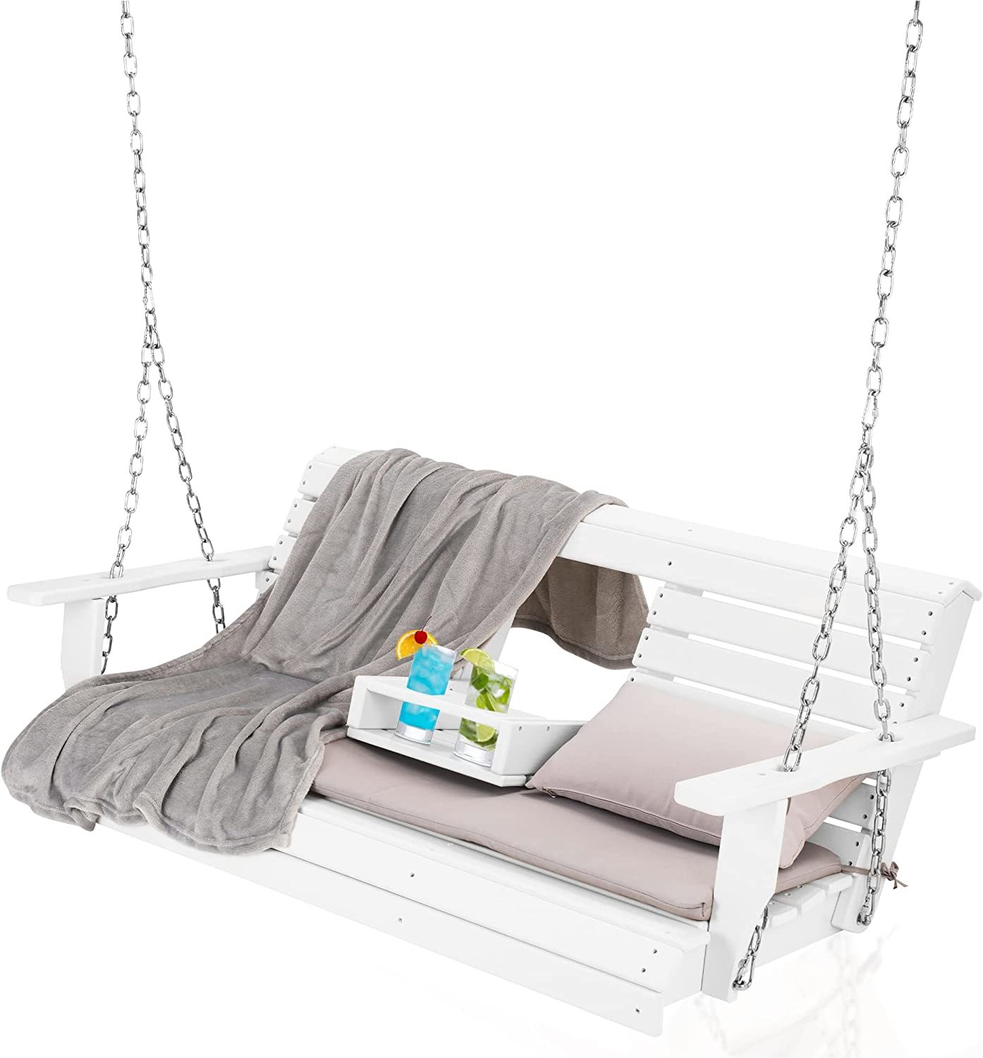 Patio Swinging Bench For Patios, Backyard Hdpe Wooden Seating, Sturdy Steel - $518.92