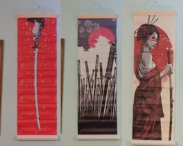 3 Japanese Art Print Wall Hanging Canvas Scroll Wanderer/Bushido/Female Knife - £50.31 GBP