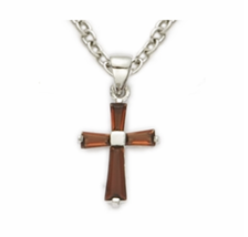 Sterling Silver January Garnet Birthstone Baby Cross Necklace &amp; Chain - £47.95 GBP