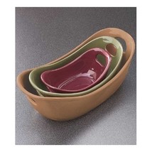 Nesting Oval Bake Set of 3 Earth Tone Colors Decorative Stoneware Serving Set - £31.07 GBP