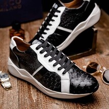Lyon II Genuine Ostrich and Calfskin Fashion Sneaker Black / White image 14