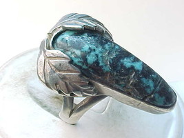 TURQUOISE Vintage Ring in STERLING Silver - Size 5 3/4 - HUGE Native Ame... - £75.71 GBP