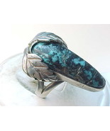 TURQUOISE Vintage Ring in STERLING Silver - Size 5 3/4 - HUGE Native Ame... - £75.76 GBP