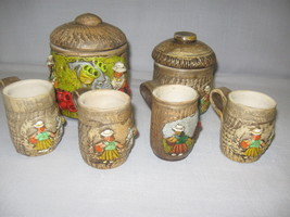 Hand Made Holland Mold 2 Canisters 4 Cups Up Raise Mexcian Design Lady &amp; Man Mul - £12.54 GBP