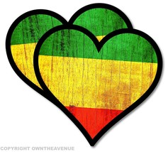 x2 / Two Pack Lot Rasta Rastafarian Love Heart Vintage Distressed Sticker Decal - £3.73 GBP