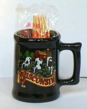 Wisconsin Toothpick Holder Miniature Stein + Toothpicks Souvenir Dairy Cows Barn - £7.11 GBP