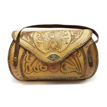 Genuine Mexican Leather Hand Tooled Purse Bird Floral Design Mexico Brown - $49.47