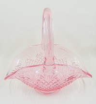 LE Smith Pink Glass Basket Pineapple Pattern Footed Applied Handle Label - £33.77 GBP