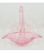LE Smith Pink Glass Basket Pineapple Pattern Footed Applied Handle Label - £33.80 GBP