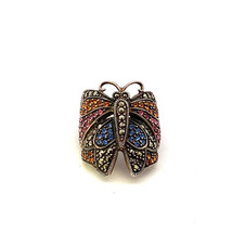 Vintage Sterling Signed 925 Thailand Art Deco Pave Multi Stone Butterfly Ring 9 - £51.75 GBP