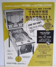 Yankee Baseball Original Pitch And Bat Game Pinball Flyer Chicago Coin 1969 - £28.80 GBP
