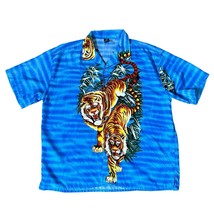 Claudio Nucci Mens XXL Blue Tiger Print Short Sleeve Button Up Shirt - £20.32 GBP