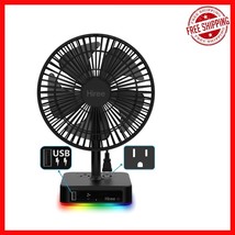 Multifunctional 6.7-Inch Desk Fan, USB Charger &amp; RGB LED - Ideal for Hom... - $42.67