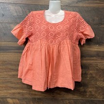 Cat and Jack Girls Shirt Girls XL 14/16 Orange Coral Flutter Sleeve Crochet Top - £6.05 GBP