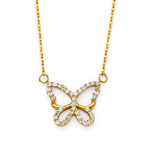 14K Yellow Gold Pave Cubic Zirconia Butterfly Open Necklace - £175.85 GBP