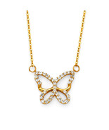 14K Yellow Gold Pave Cubic Zirconia Butterfly Open Necklace - $250.99