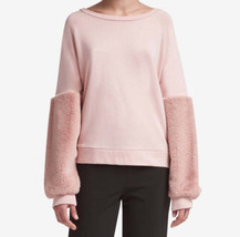 DKNY Womens Faux Fur Accent Sweatshirt Color Blush Size X-Small - £49.99 GBP