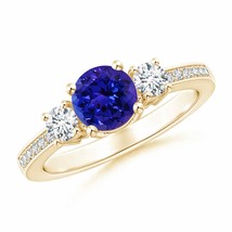 ANGARA Classic Three Stone Tanzanite and Diamond Ring for Women in 14K Gold - £1,791.81 GBP