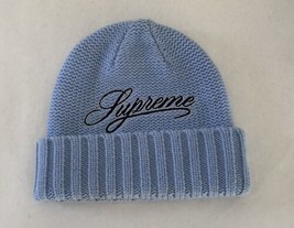 Supreme Script Logo Beanie Light Blue - £42.92 GBP