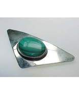 MODERNIST Malachite and Sterling Silver Vintage BROOCH Pin signed GASTIN... - $150.00