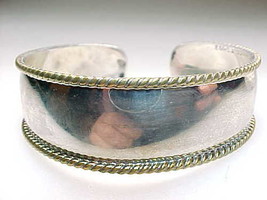 Mexican CUFF BRACELET in STERLING Silver with Gold Accents - Vintage - G... - $145.00