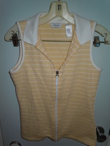 Liz &amp; Co Yellow  &amp; White Striped Sleeveless Zip Down Top Size Petite Small - $5.99