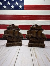 2 Vintage Ornawood Bookend Sailing Ship Nautical  PIRATE Clipper Blackbeard USA - £14.73 GBP