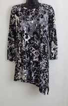 Women&#39;s LOGO Lori Goldstein Tunic Top Black Gray Long Sleeve Round Neck Size XS - £34.84 GBP