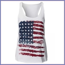 White Sleeveless Abstract Painted American Flag Razor Back Cotton Tee Shirt image 2