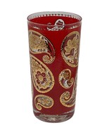 Vintage Culver Ltd Paisley 22K Gold Red orange Highball Glass Barware Re... - $24.06 CAD