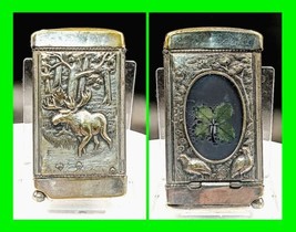 Antique Late 1800&#39;s Cigar Cutter / Match Safe Art Nouveau 4 Leaf Clover &amp; Moose  - £179.14 GBP