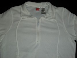 Hanes Women&#39;s Fleece Sweatshirt Size L White Zipper Collar Pockets - £19.51 GBP