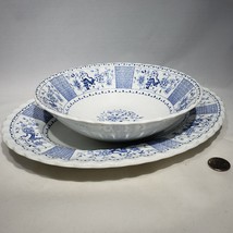 J&amp;G Meakin Park Lane Platter and Serving Bowl Blue and White Dinnerware VTG - £17.34 GBP
