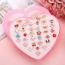 36pc Cute Cartoon Kids Rings Kawaii Korean Children Girls Flower Alloy Finger Ri - £16.73 GBP