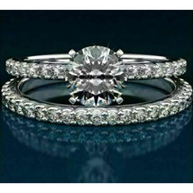 Engagement Ring 14k White Gold Plated Round Moissanite 2.50Ct Wedding Bridal Set - £104.49 GBP