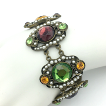 BEN-AMUN Victorian Revival bracelet - purple green gold rhinestone faux pearl - £71.94 GBP