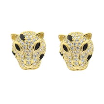 Gold color white black cz paved cool animal design jaguar stud earring for women - £9.07 GBP
