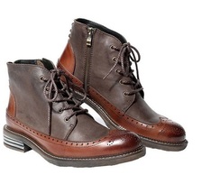 Hand-Stitched Derby Longwing Brogue Toe Cowhide Leather Lace-Up Boots, M... - £151.86 GBP