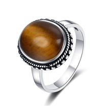 925 Sterling Silver Natural Labradorite Ring Simple Style Tiger Eye Fine Jewelry - £16.20 GBP