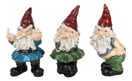 Set of 3 Rude Old Mr Gnomes Flipping The Bird Mooning and Conniving Figurines - £35.13 GBP