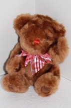 Dan Dee Valentines Teddy Bear 6&quot; Brown Plush Red Nose Heart Bow Stuffed Soft Toy - £8.40 GBP