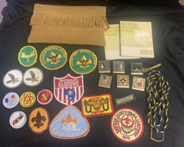 Vintage Lot Of Boy Scout Patches Belt Loops Cord With Storage Bag - £14.90 GBP
