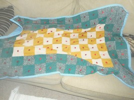 Nice Block Polyester Granny Square Pattern Hand Tied Quilt 49 1/2 in x 34 in - £28.38 GBP