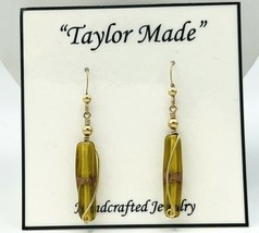 Taylor Made Handcrafted Wire Wrapped Golden Glass Brass Dangle Earrings - $15.84