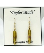 Taylor Made Handcrafted Wire Wrapped Golden Glass Brass Dangle Earrings - £12.64 GBP