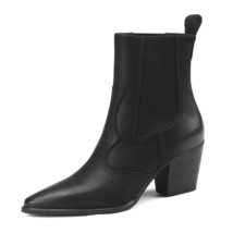 Cow Leather Ankle Boots for Women Luxury Genuine Leather Block High Heel Elastic - £116.52 GBP