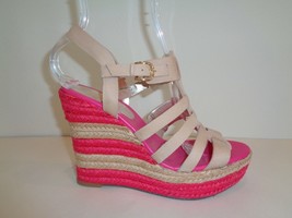 Aqua Size 8 M DEHLI Pink Leather Jute Wedge Heels Sandals New Womens Shoes - £61.50 GBP