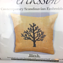 Anette Eriksson Cross Stitch Birch Tree Pillow Cover Kit Burlap Modern - $29.73