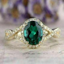 3Ct Oval Cut Emerald 14K Yellow Gold Finish Halo Twist Engagement Wedding Ring - £79.32 GBP